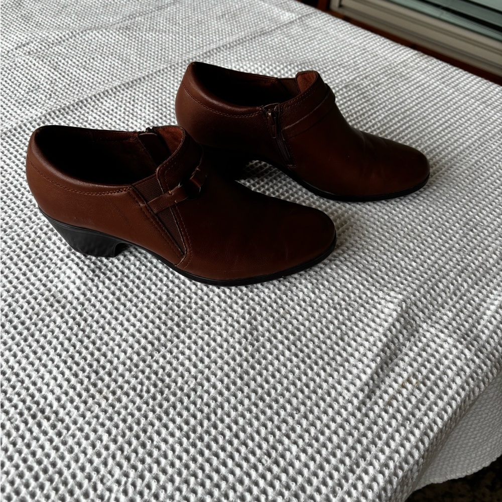 Clarks Dark Brown Leather Heeled Shoes